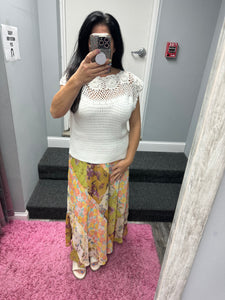 Mystree Mixed Print Skirt - Green or Citron Mix