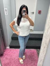 Mystree Floral Yoke Crochet Top - Ivory or Pistachio Mix