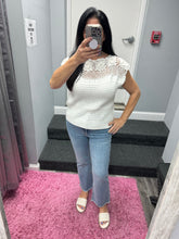 Mystree Floral Yoke Crochet Top - Ivory or Pistachio Mix