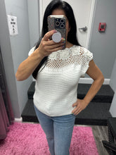 Mystree Floral Yoke Crochet Top - Ivory or Pistachio Mix