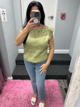 Mystree Floral Yoke Crochet Top - Ivory or Pistachio Mix