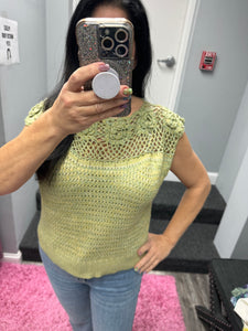 Mystree Floral Yoke Crochet Top - Ivory or Pistachio Mix