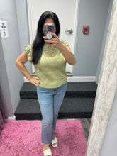 Mystree Floral Yoke Crochet Top - Ivory or Pistachio Mix