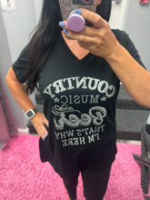 Country Music Bling Black V Neck Tee