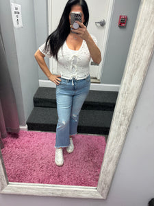 Front Tie Crochet Casual Crop Top - Ivory, Mint or Sky Blue