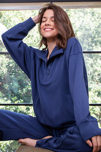 MODAL POLY SPAN QUARTER ZIP FUNNEL NECK PULLOVER - ASSORTED COLORS