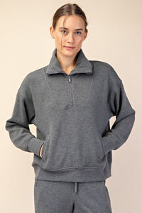 MODAL POLY SPAN QUARTER ZIP FUNNEL NECK PULLOVER - ASSORTED COLORS
