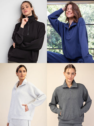 MODAL POLY SPAN QUARTER ZIP FUNNEL NECK PULLOVER - ASSORTED COLORS