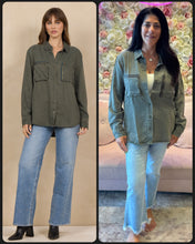 Vintage Havana Olive Tencel Button Up w/ Zipper Details