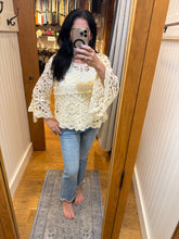 POL round neck 3/4 sleeve cropped fit top in crochet - Cream