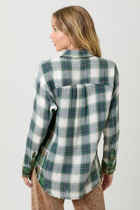Washed Plaid Oversized Shirt Jacket - Washed Green