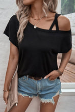 CROSS STRAP AND SHORT SLEEVE ASYMMETRICAL TOP - BLACK