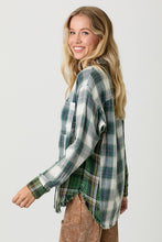 Washed Plaid Oversized Shirt Jacket - Washed Green