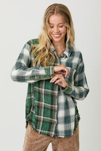 Washed Plaid Oversized Shirt Jacket - Washed Green