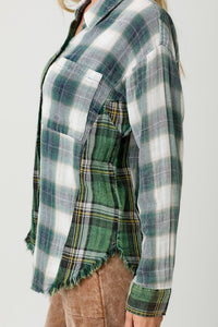 Washed Plaid Oversized Shirt Jacket - Washed Green