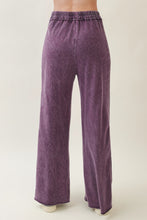 Mineral Wash Side Knit Detail Wide Leg Pants - Eggplant