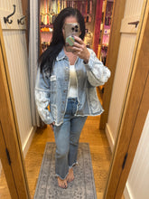 POL denim button up shirt with lace accents