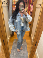 POL denim button up shirt with lace accents