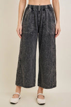 Mineral Washed Boho Trim Wide Leg Pants - Ashed Black