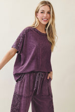 Mineral Washed Boho Trim Blouse Top - Ashed Black or Eggplant