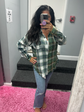 Washed Plaid Oversized Shirt Jacket - Washed Green
