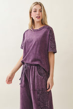 Mineral Washed Boho Trim Blouse Top - Ashed Black or Eggplant