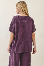 Mineral Washed Boho Trim Blouse Top - Ashed Black or Eggplant