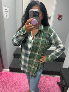 Washed Plaid Oversized Shirt Jacket - Washed Green