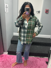 Washed Plaid Oversized Shirt Jacket - Washed Green