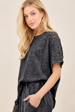 Mineral Washed Boho Trim Blouse Top - Ashed Black
