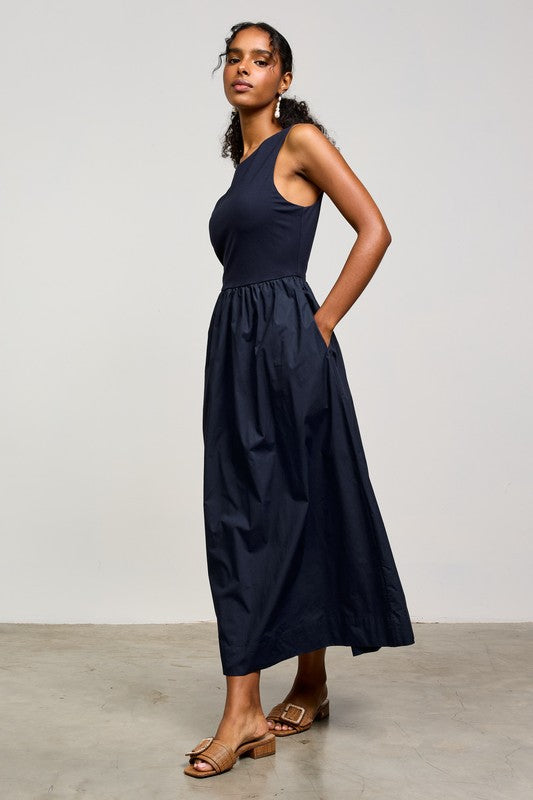 MIXED MEDIA TANK MIDI DRESS