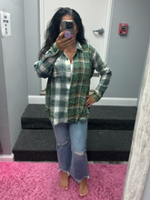 Washed Plaid Oversized Shirt Jacket - Washed Green