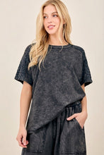 Mineral Washed Boho Trim Blouse Top - Ashed Black