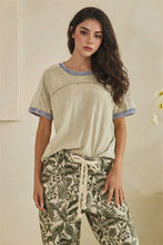 Embroidered With Contrast Ringer Detailed Top - Green Bay