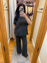 Mineral Washed Honeycomb Wide Leg Pants - Black