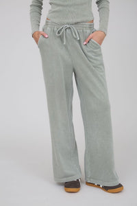 Washed Wide Leg Drawstring Lounge Pants - Olive or Charcoal