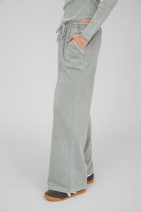 Washed Wide Leg Drawstring Lounge Pants - Olive or Charcoal
