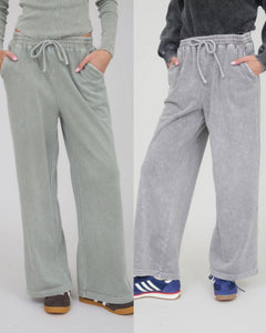Washed Wide Leg Drawstring Lounge Pants - Olive or Charcoal