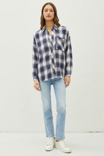 PLAID FLANNEL LONG SLEEVE BUTTON DOWN SHIRT - BLUE