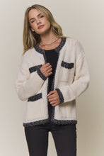 Open Front Cardigan With Pockets - Grey/Ivory or Ivory/Black