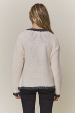 Open Front Cardigan With Pockets - Grey/Ivory or Ivory/Black