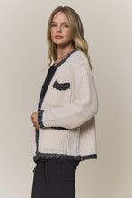 Open Front Cardigan With Pockets - Grey/Ivory or Ivory/Black