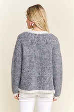 Open Front Cardigan With Pockets - Grey/Ivory or Ivory/Black