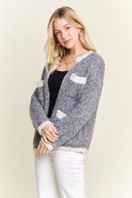 Open Front Cardigan With Pockets - Grey/Ivory or Ivory/Black