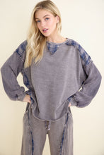 Mineral Washed Blue Plaid Sweatshirt - Charcoal