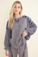 Mineral Washed Blue Plaid Sweatshirt - Charcoal