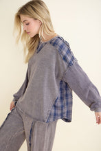 Mineral Washed Blue Plaid Sweatshirt - Charcoal