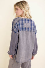 Mineral Washed Blue Plaid Sweatshirt - Charcoal