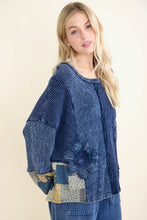 Mineral Washed Daisy Patchwork Sweater - Navy