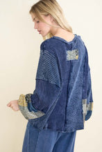 Mineral Washed Daisy Patchwork Sweater - Navy